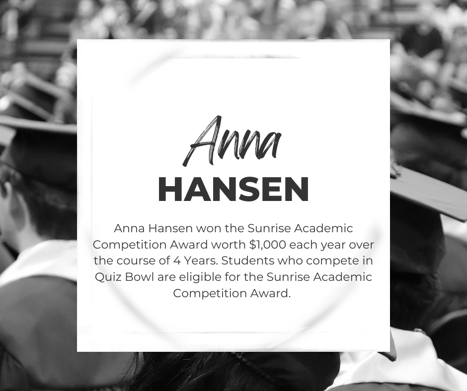 Anna Hansen wins Sunrise Academic Award